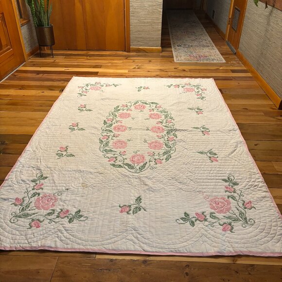 Cross-Stitched Cotton Blanket - Picture 1 of 6